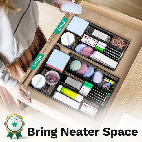 Desk Drawer Organizer Tray - Versatile Metal Mesh Desk Organizers for Office Supplies, School, Home, 10.34 x 6.1 x 1.38