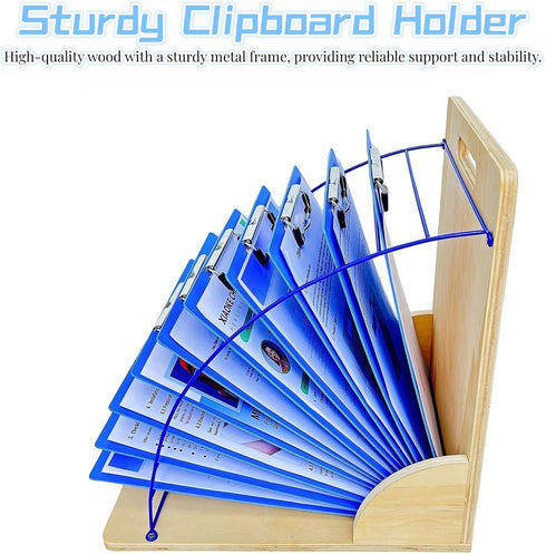 Clipboard Holder, Wooden Clipboard Storage Rack with Sturdy Metal Shelf, Organizer for Classroom, Office, Home (2 PCS)