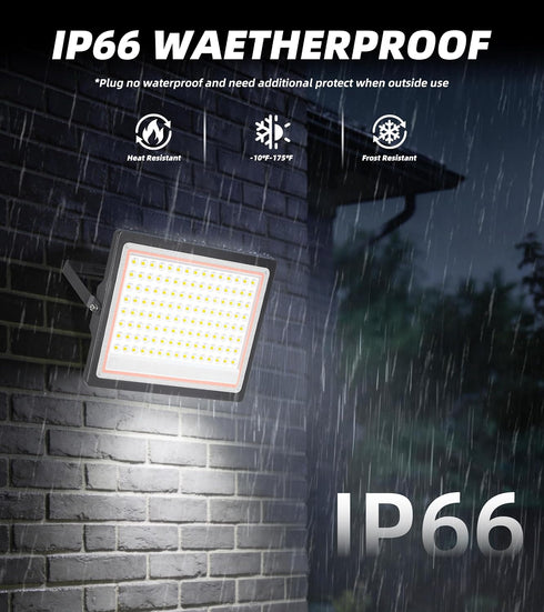 120W 14400LM 6ft 5000K IP66 2 Pack TigQiang Plug in Flood Light Outdoor, Brighter Exterior Security Lights Floodlight