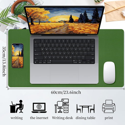 Office/Home.23.6"x 13.8" Bloss Green Leather Mouse Pad,Leather Desk Mat Protector,Dual-Side Use Mouse Mats,Office Desks