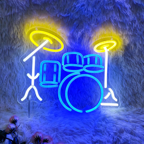 Dimmable 35*28.9cm Drum Neon Light Sign, LED Neon Lights for Wall Decor, Neon Music Sign Light up Sign for Bar, Studio