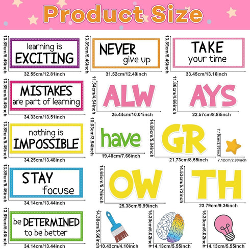 Growth Mindset Bulletin Board Positive Educational Sayings Accents Decoration Inspiration Classroom Wall Display Set Colorful Poster Brain Cutouts for Teacher Student Back to School Decor Supplies