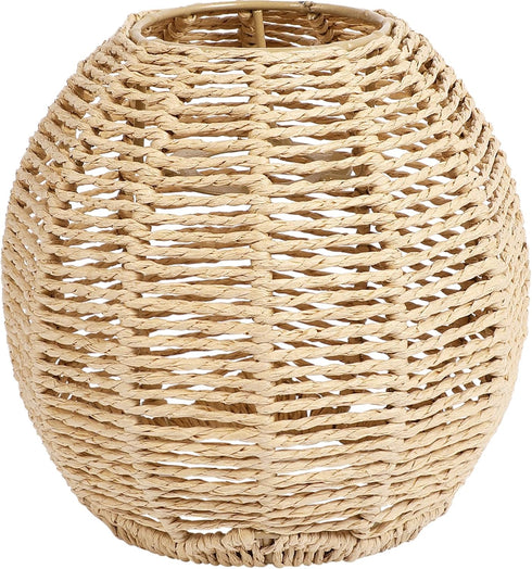Cabilock Woven Lamp Shade with Metal Frame, Boho Round Small Lampshade Replacement,