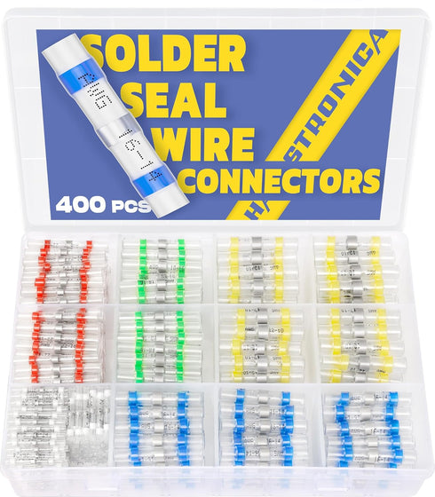 haisstronica 400PCS Solder Seal Wire Connectors Kit - 26-10 Gauge Marine Grade Heat Shrink Wire Connectors - Waterproof