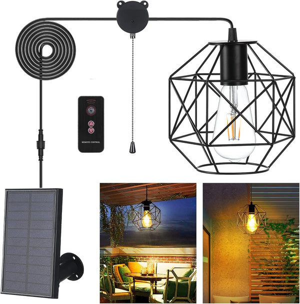 Solar Pendant Light - Outdoor/Indoor Solar Chandelier with Pull Cord, Perfect for