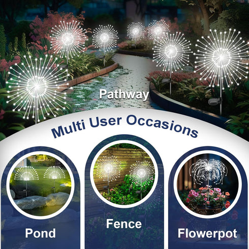 4 Pack 120 2 Solar Garden Lights Outdoor, LED Twinkling Firework Lights Decorative with Modes, Outdoor Waterproof Solar