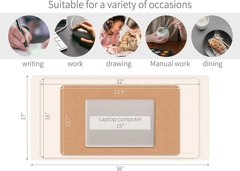 RENMTURE Dual-Sided Desk Pad, Large Natural Cork & PU Leather Mouse Mats for Office and Home Work, Easy Clean
