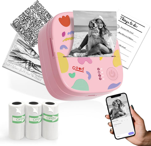 XenGro Mini Sticker Printer AHM2, Mini Thermal Printer with 3 Rolls Paper, Bluetooth