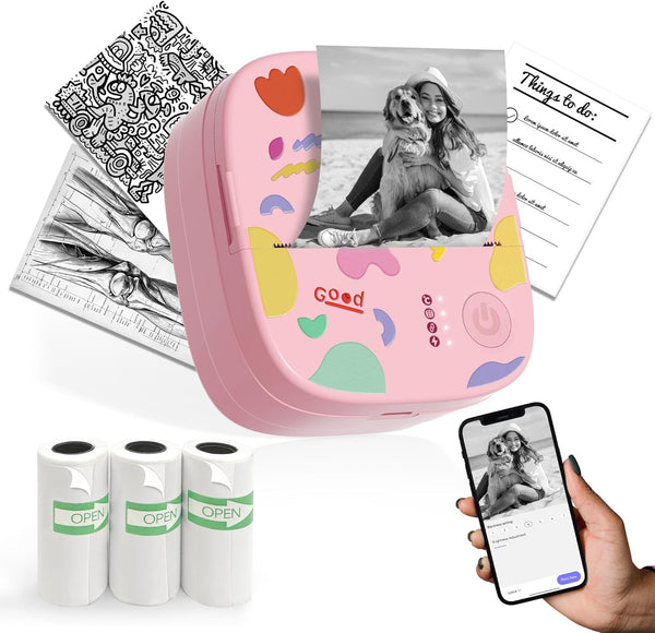 XenGro Mini Sticker Printer AHM2, Mini Thermal Printer with 3 Rolls Paper, Bluetooth