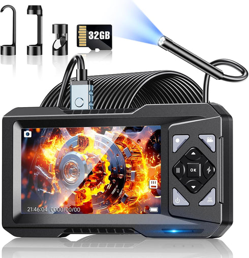AukonVee Endoscope Camera with Light & 32GB Card, 1080P HD Borescope Inspection Camera