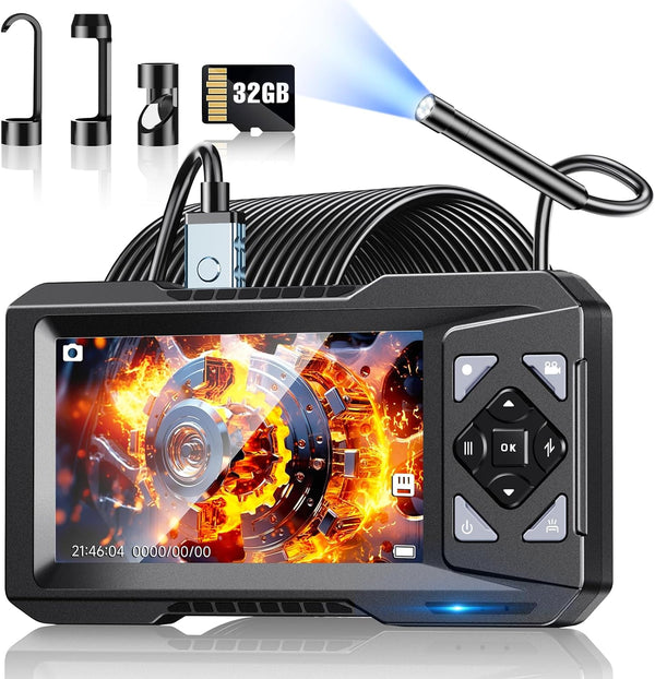 AukonVee Endoscope Camera with Light & 32GB Card, 1080P HD Borescope Inspection Camera