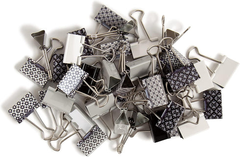U Brands Fashion Binder Clips, 36 Count Moroccan Monochrome with Silver Prongs, 32mm Office Organization Supplies