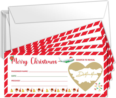Christmas Boarding Pass Gifts Ticket, Merry Christmas Scratch-Off Card With Envelope, Surprise