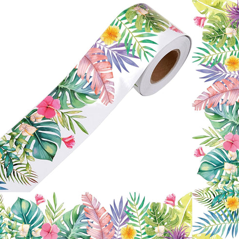 Bulletin Board Borders for Classroom, Tropical Decorations, Boho Green Plant Trim for School Office Supplies Decor