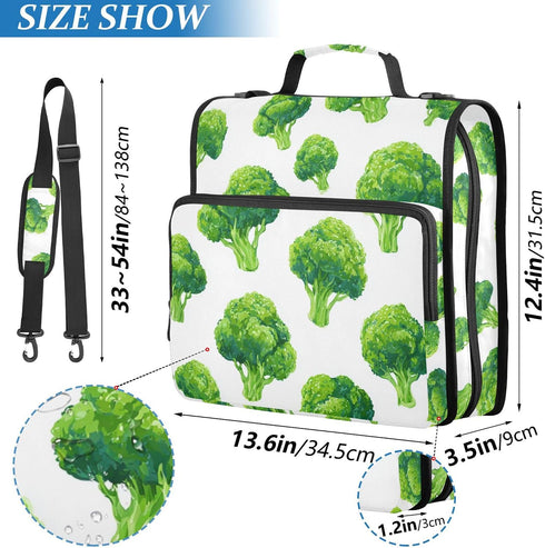 Fisyme 3 Watercolor Broccoli Zipper Binder Ring with Zipper and Shoulder Strap Large Capacity Multi-Pocket Binder