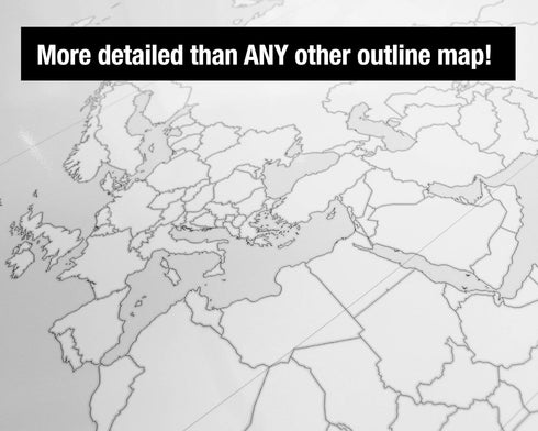 Large Laminated World Outline Map Poster, 36” x 24”, Great for Classroom or Home Study, Free Dry Erase Marker
