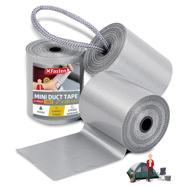 XFasten Mini Duct Tape Rolls, 2 Inch x 20 Feet (3-Pack) Grey/Silver, Small Duct Tape for Outdoor Camping