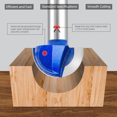 SMJXTOP 1-1/4" Set 1/2 Inch Cutting Diameter Cove Box Round Nose Router Bit Shank, Carbide Tipped Core Box Router Bit