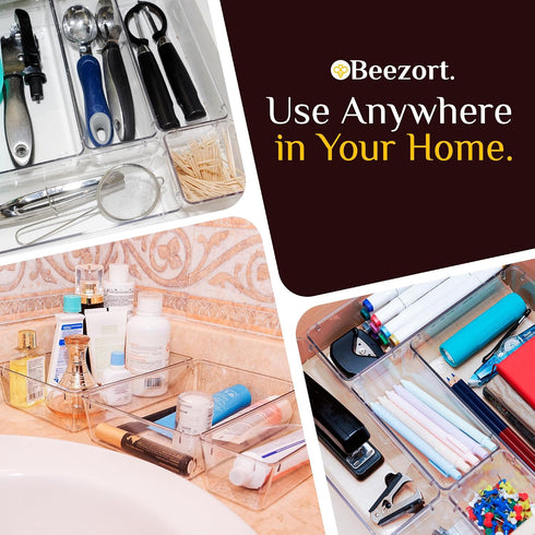 Beezort 40 Set, PCS Clear Drawer Organizer BPA-Free PET Plastic Trays with Non-Slip Pads, Nesting Storage Organizers