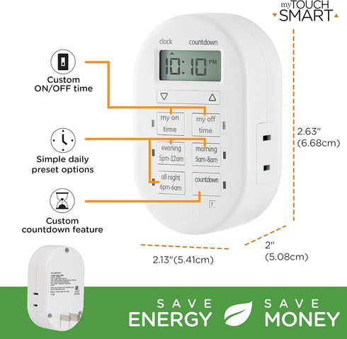 myTouchSmart Indoor Digital Timer, 1-Outlet Polarized Plug-In, 26892