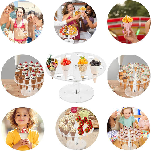 Ice Cream Cone Holder, Clear 16 Holes Acrylic Waffle Cone Display Stand for Kids Party Decoration