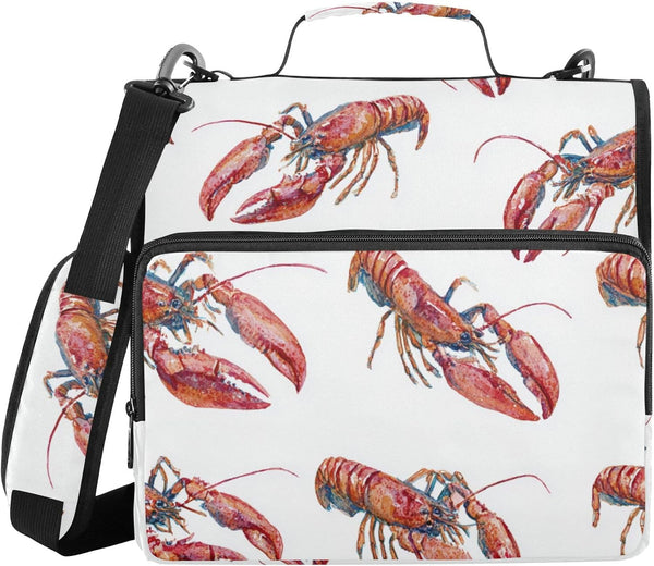 Fisyme Vintage Watercolor Lobsters Zipper Binder 3 Ring with Zipper and Shoulder Strap