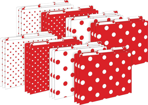 Red & White Dot File Folders, 24 Set, 14pt Stock, Multi-Design, Letter Size, 1/3 Cut Tabs by Barker Creek