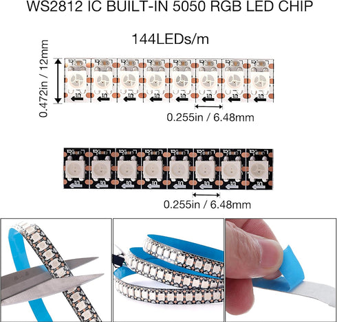 SVFISHKK WS2812B 5050 144Pixels/m 144Pixels WS2812b DC5V (3.2FT 144led IP30, LED Strip SMD Individual Addressable IC