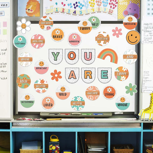 Boho Groovy Affirmation Station Bulletin Board Set Retro Motivational Inspirational Paper Cutouts for School Classroom