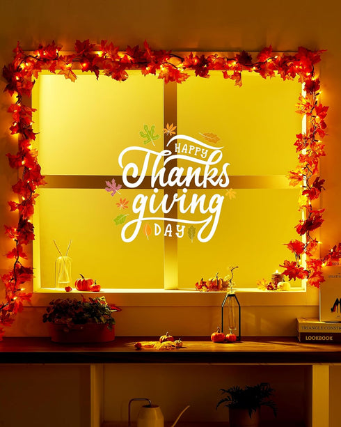 11FT 50 Bulbs VCOKEN Fall Garland With Lights - Connectable Maple Leaves With Pumpkin, Plug-in Decor for Outdoor Indoor