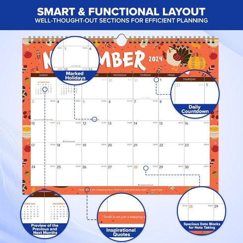 Decorably Wall Calendar Landscape - 18 Months Academic 2024 Calendar Wall Hanging Large July 2024 to Dec 2025, 14.5x11.5in 18 Month Wall Calendar 2024-2025 Monthly, Large Wall Calendar 2024-2025