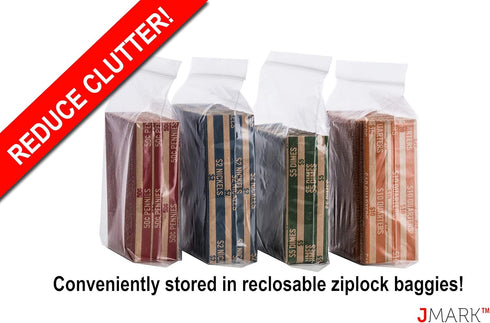 J Mark Flat Coin Roll Wrappers (Quarters, Dimes, Nickels, Pennies), ABA Striped Kraft Paper Coin Roll Wrappers,