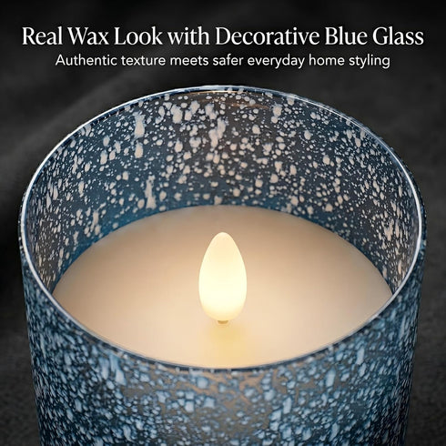 Set 3, Blue Flameless Candles with Remote, Battery Operated Pillar Candles of Flickering Real Wax LED Candles