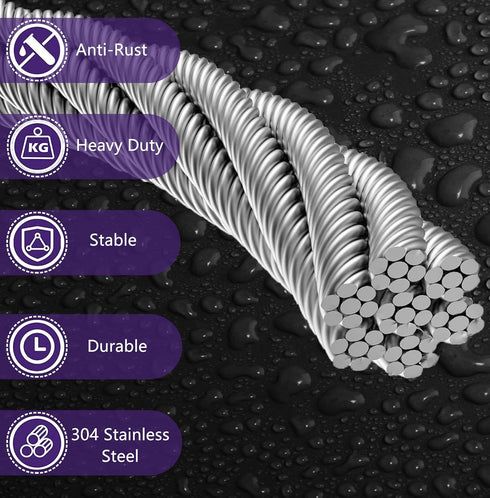 1/8 Inch 100FT 7x7 Stainless Steel Cable - Strand Aircraft Wire Rope with Loop Sleeve & Thimble - Heavy Duty for Deck