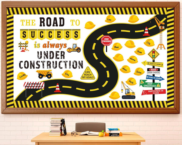 91 Pcs Construction Bulletin Board Decorations Road Cutouts Road to Success Bulletin
