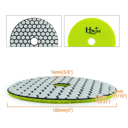 Diamond Polishing Pads 4inch 100mm 3-Steps PRO for Dry Buffing on Granite Marble Concrete