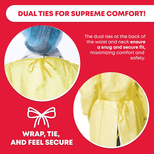 Ever Ready First Aid Isolation Gown, Fluid Resistant, Yellow, Pack of 10 with Elastic Wrists