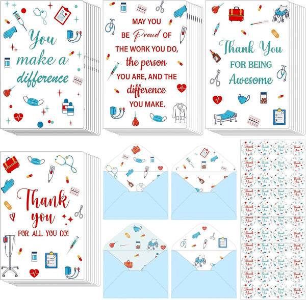 LemonSecret 60 Set CNA Week Thank You Cards with Envelope Sticker Nurse Appreciation