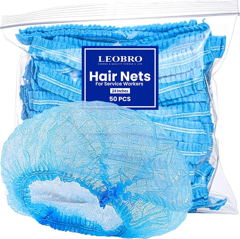 LEOBRO 24" Hair Net, Hair Nets for Food Service Workers, 50PCS Hairnets