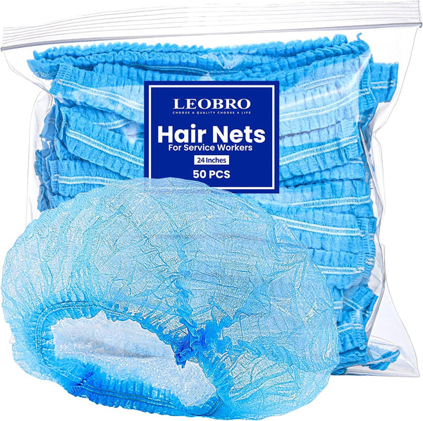 LEOBRO 24" Hair Net, Hair Nets for Food Service Workers, 50PCS Hairnets