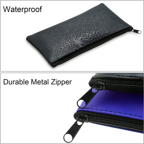 Zipper Bank Bags, 4-Pack PU Leather Cash & Coin Pouch with Zipper (Blue)
