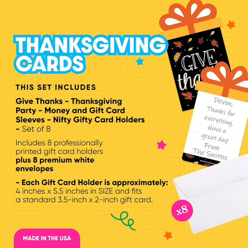 Set 8 Big Dot of Happiness Give Thanks - Thanksgiving Party Money and Gift Card Sleeves - Nifty Gifty Card Holders