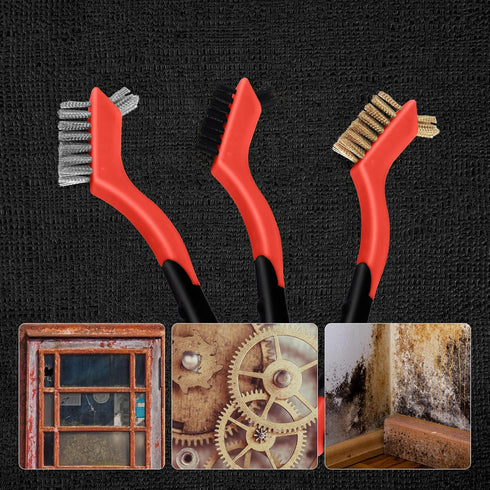 MAXMAN Wire Brush Set, 6Pcs Small Brushes for Deep Cleaning, Rust Remover, 7 Inches, Red