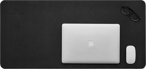 Gallaway Leather Desk Mat, Large 36" x 17" Black Office Desk Pad, Elegant Computer Desk Cover Protector
