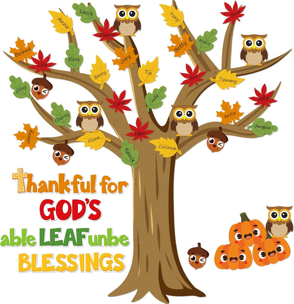 CY2SIDE 80PCS Fall Thankful Cutouts for Bulletin Board, Maple Leaves Pumpkin Trim Borders for Sunday School