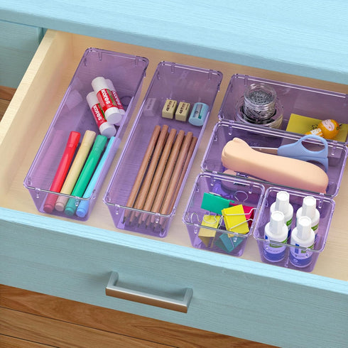 WOWBOX 6 Pack Clear Drawer Organizer Set, Acrylic Storage Trays for Makeup, Cosmetics, Jewelries, Utensils, Office
