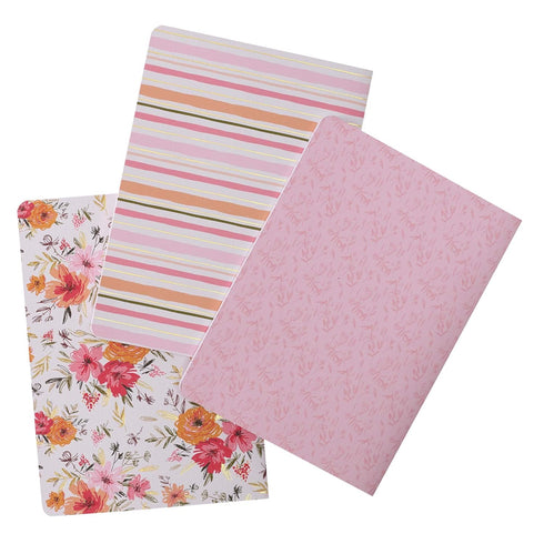 Christian Art Gifts Slim Scripture Notebooks for Women, Set of 3, Pink/Orange Floral with Gold, Inspirational