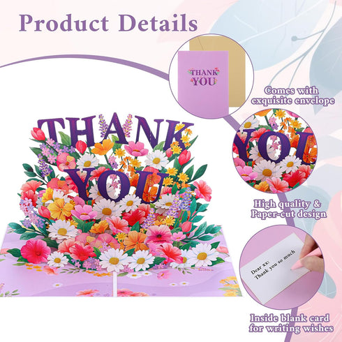 WJIAAA 3D Pop Up Thank You Cards, Thank You Card with Envelope flowers Birthday Card for Her On Her Birthday All