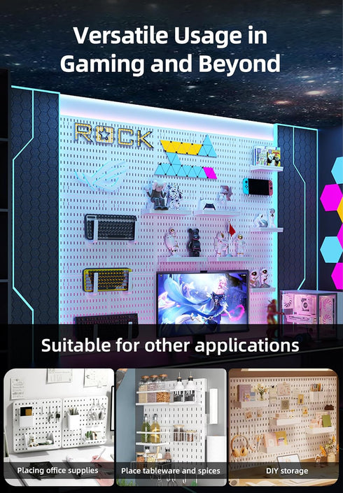 Wall Organizer Peg Board, Elevate and Declutter Your Gaming and Office Space, White