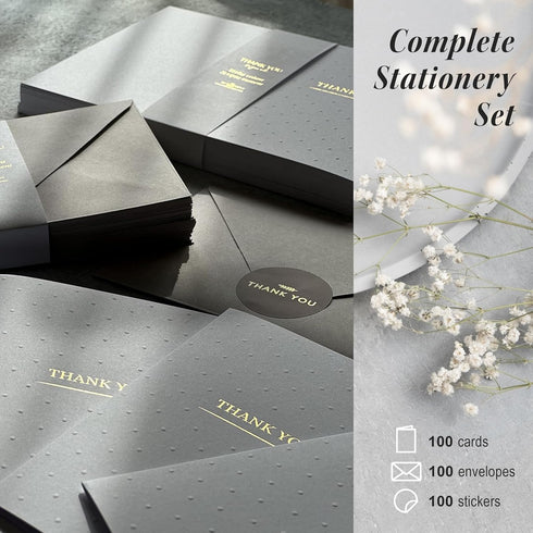 RUN2PRINT Pack 100 Luxury Thank You Cards with Envelopes & Gold Foil Stickers - Bulk of Elegant Blank Notes